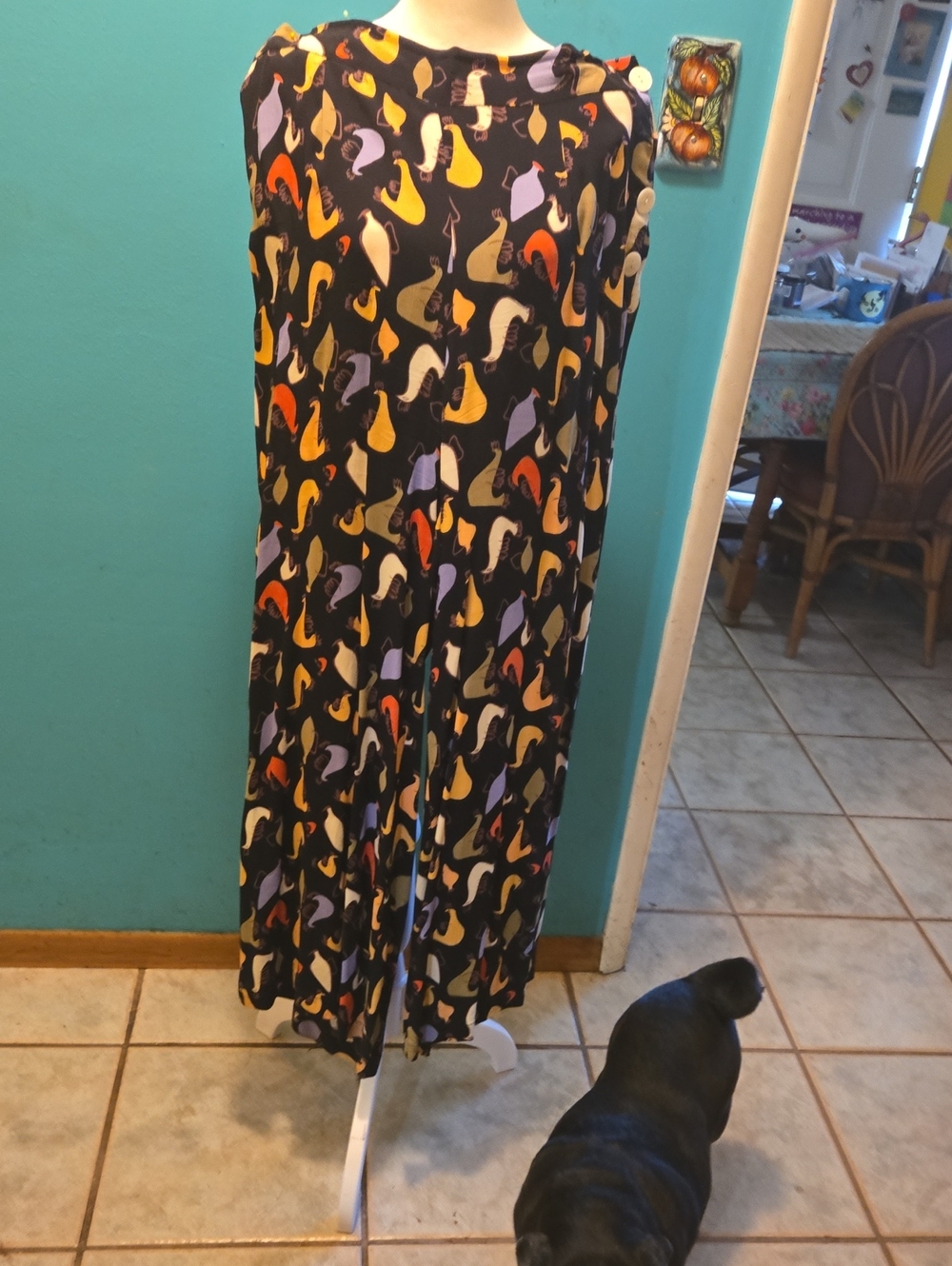 Black Multi-Color Printed Rayon Trousers.